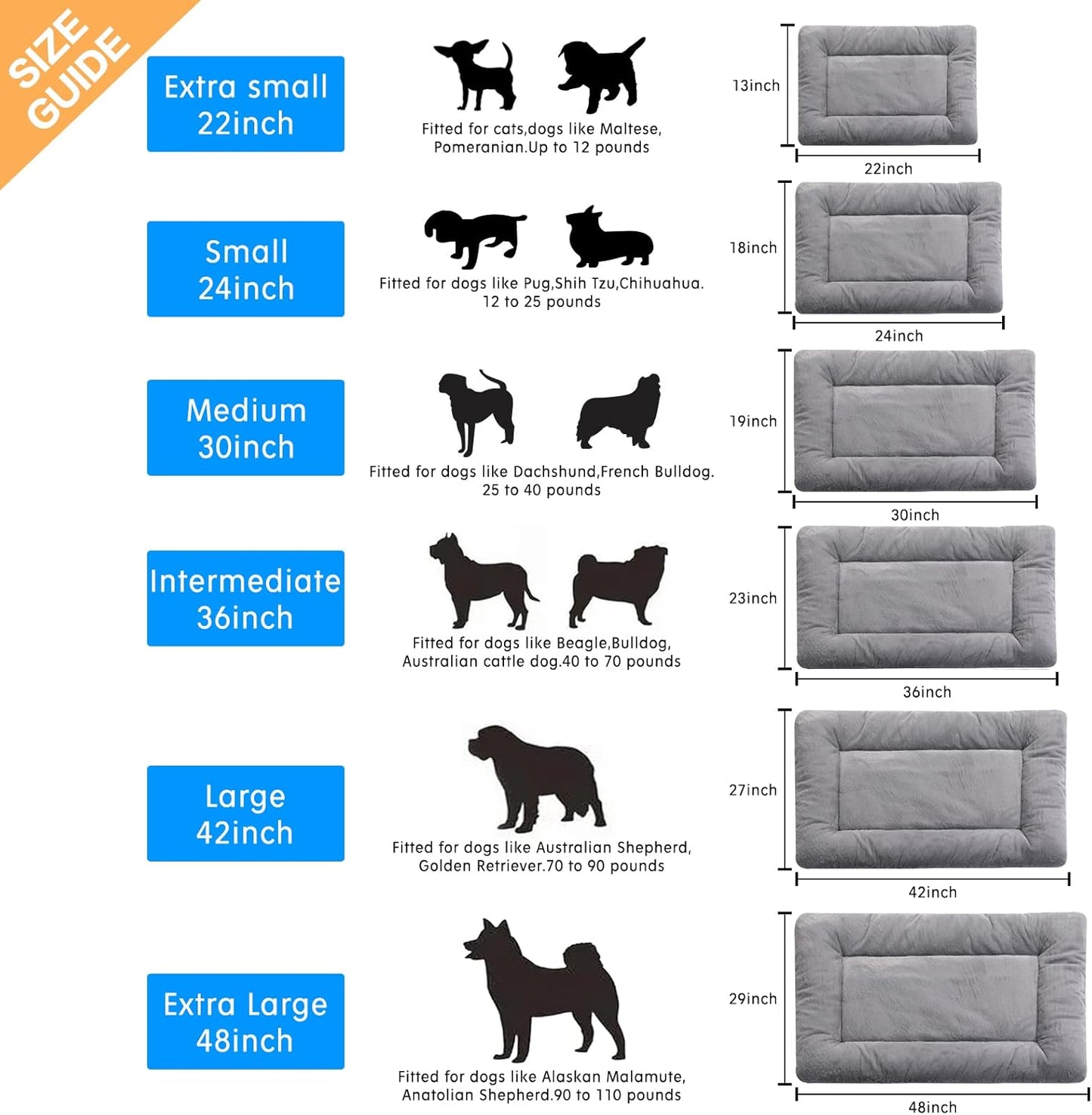 Dog Beds Crate Pad for Medium/Large Dogs Fit Dog Crates,Washable & Anti-Slip Kennel Pad for Dogs Cozy Sleeping Mat,Gray 42Inch
