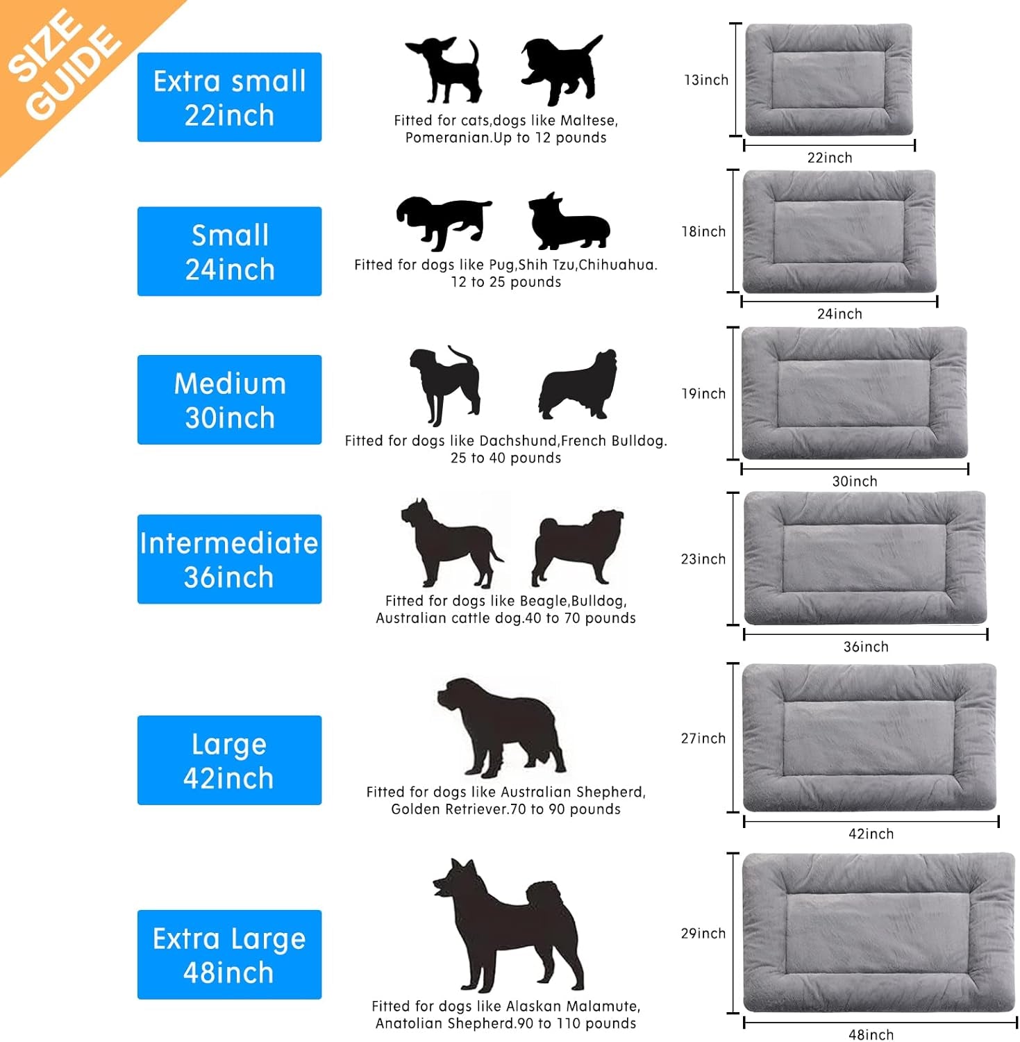 Dog Beds Crate Pad for Medium/Large Dogs Fit Dog Crates,Washable & Anti-Slip Kennel Pad for Dogs Cozy Sleeping Mat,Gray 42Inch