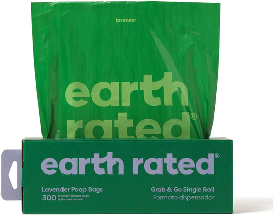 Dog Poop Bags, Thick Grab and Go Single Roll, Ideal for Backyard Pickups, Lavender Scented, 300 Count