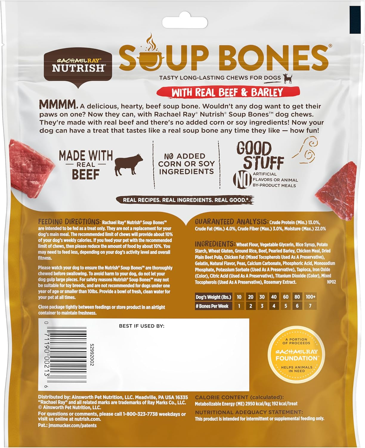Rachael Ray  Soup Bones with Real Beef & Barley, 11 Dog Chews