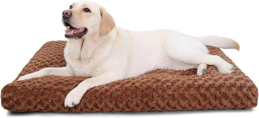 Washable Dog Bed Deluxe Plush Dog Crate Beds Comfy Kennel Pad Anti-Slip Pet Sleeping Mat for Large, Jumbo, Medium, Small Dogs Breeds, 35" X 23", Brown
