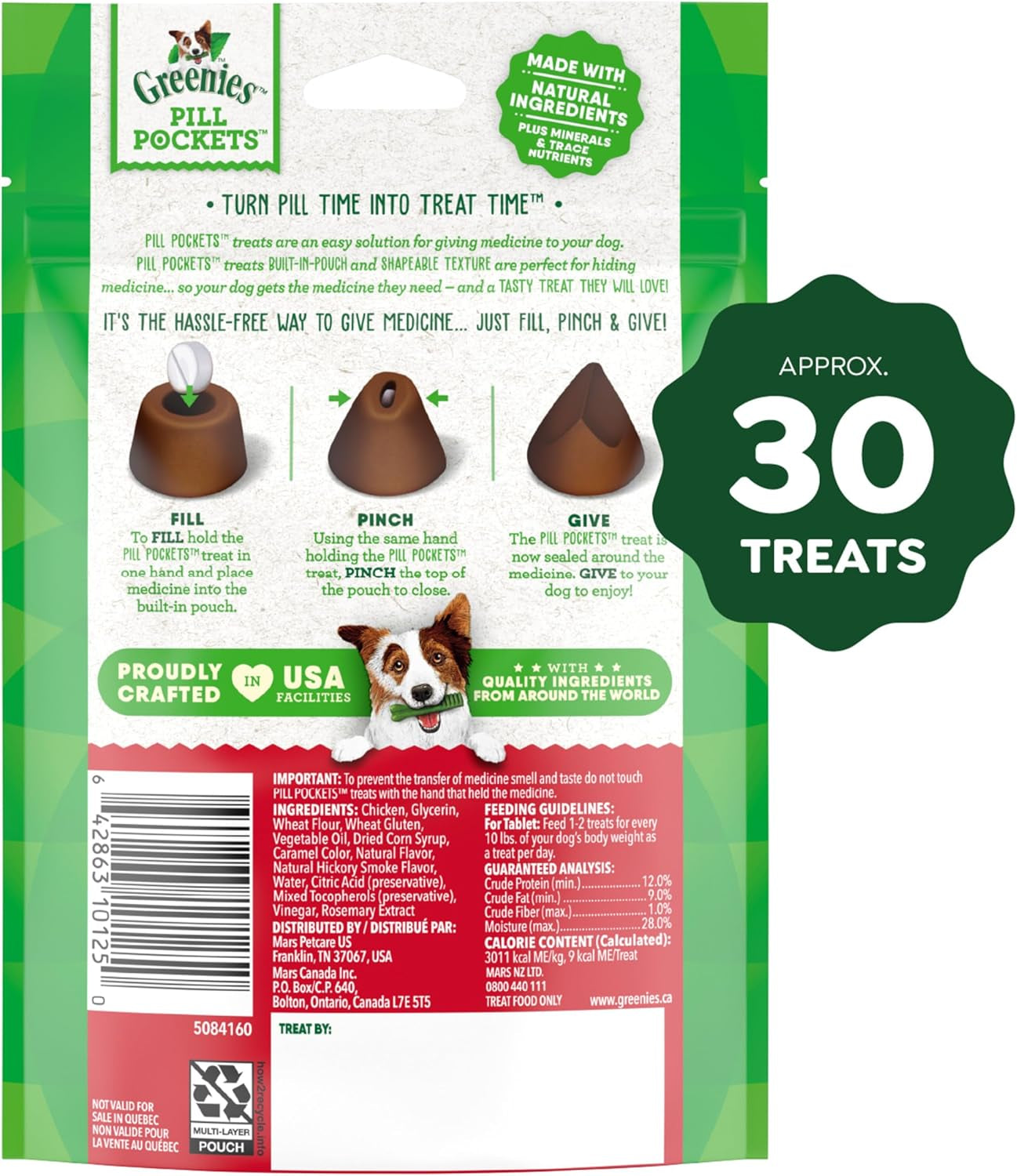 Pill Pockets for Dogs Small Size, Soft Dog Treats, Hickory Smoke Flavor, 3.2 Oz. Pouch (30 Treats)
