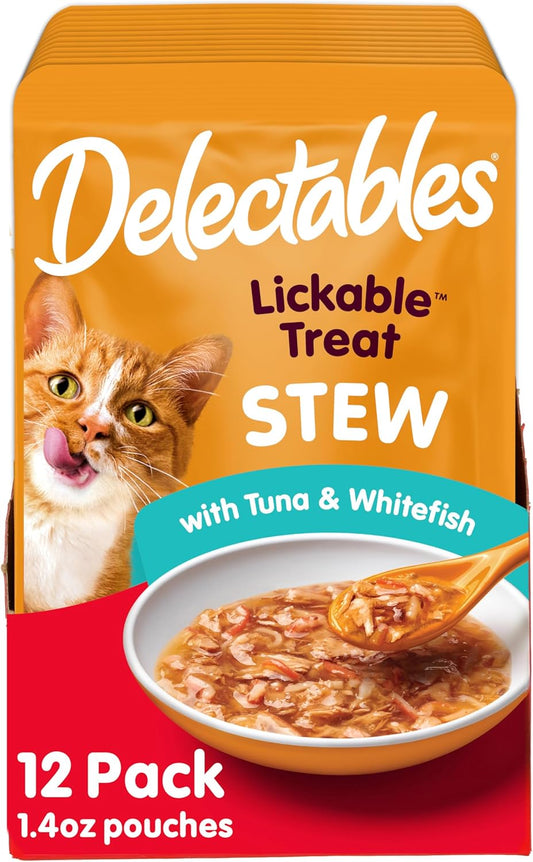 Delectables Stew Lickable Wet Cat Treats for Adult & Senior Cats, Tuna & Whitefish, 12 Count