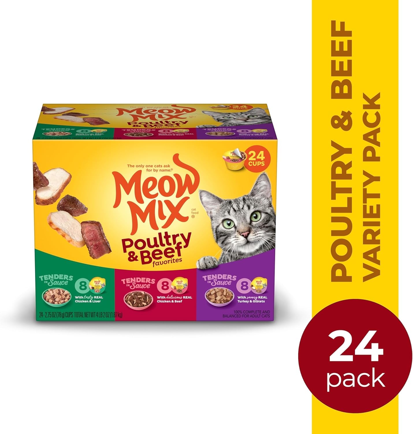 Tenders in Sauce Wet Cat Food, Poultry & Beef Variety Pack, 2.75 Ounce Cup (Pack of 24)