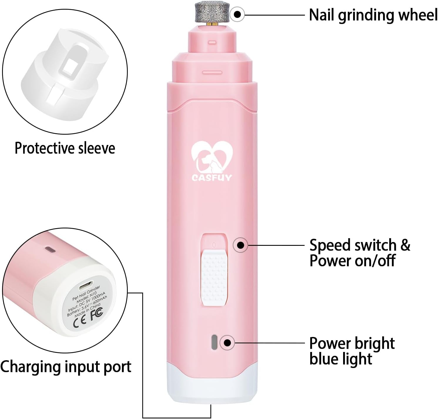 Dog Nail Grinder Upgraded - Professional 2-Speed Electric Rechargeable Pet Nail Trimmer Painless Paws Grooming & Smoothing for Small Medium Large Dogs & Cats