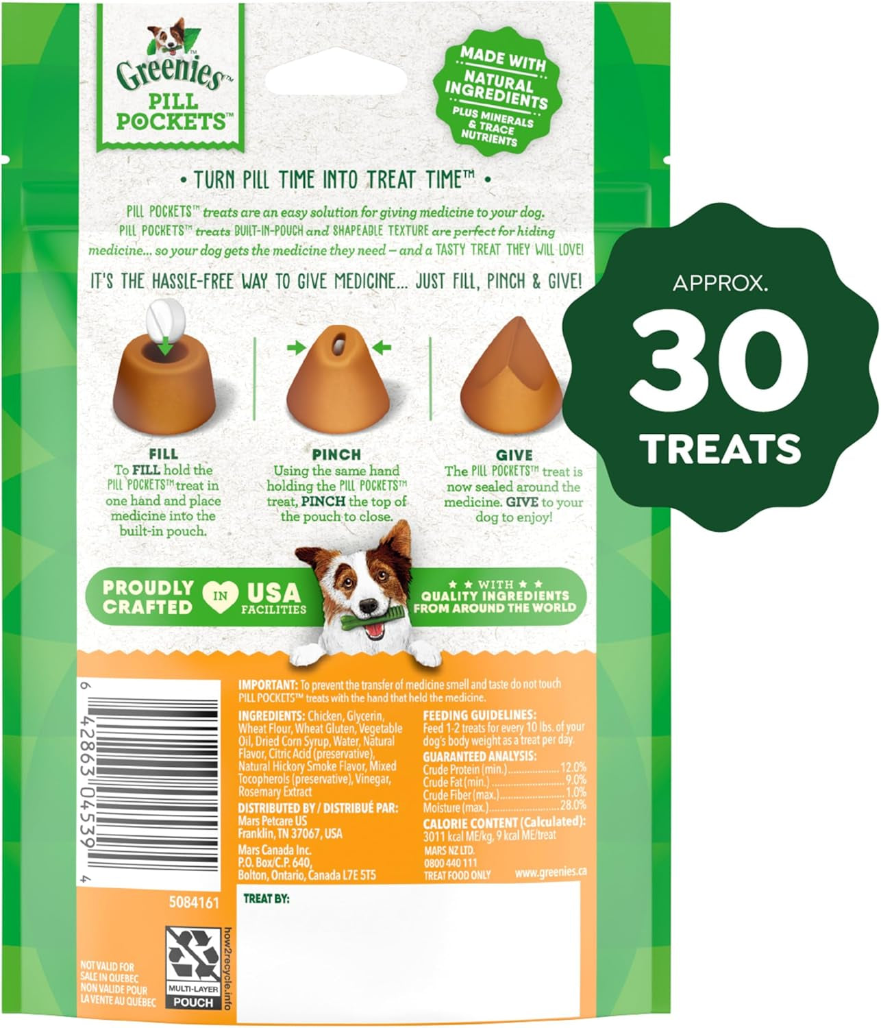 Pill Pockets for Dogs Small Size, Soft Dog Treats, Chicken Flavor, 3.2 Oz. Pouch (30 Treats)