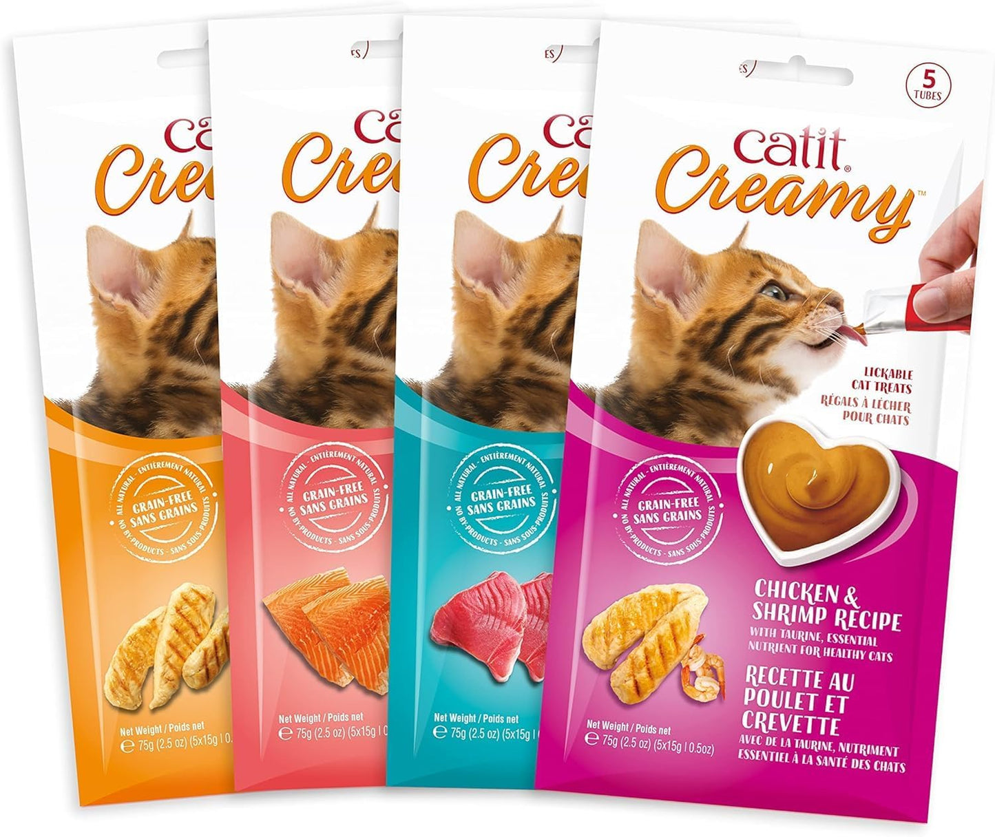 Creamy Lickable Cat Treat – Healthy Variety of Flavors, 50 Pack, Hand-Feed or Serve, Nutrient-Rich Squeeze Tube, 0.5 Oz Each
