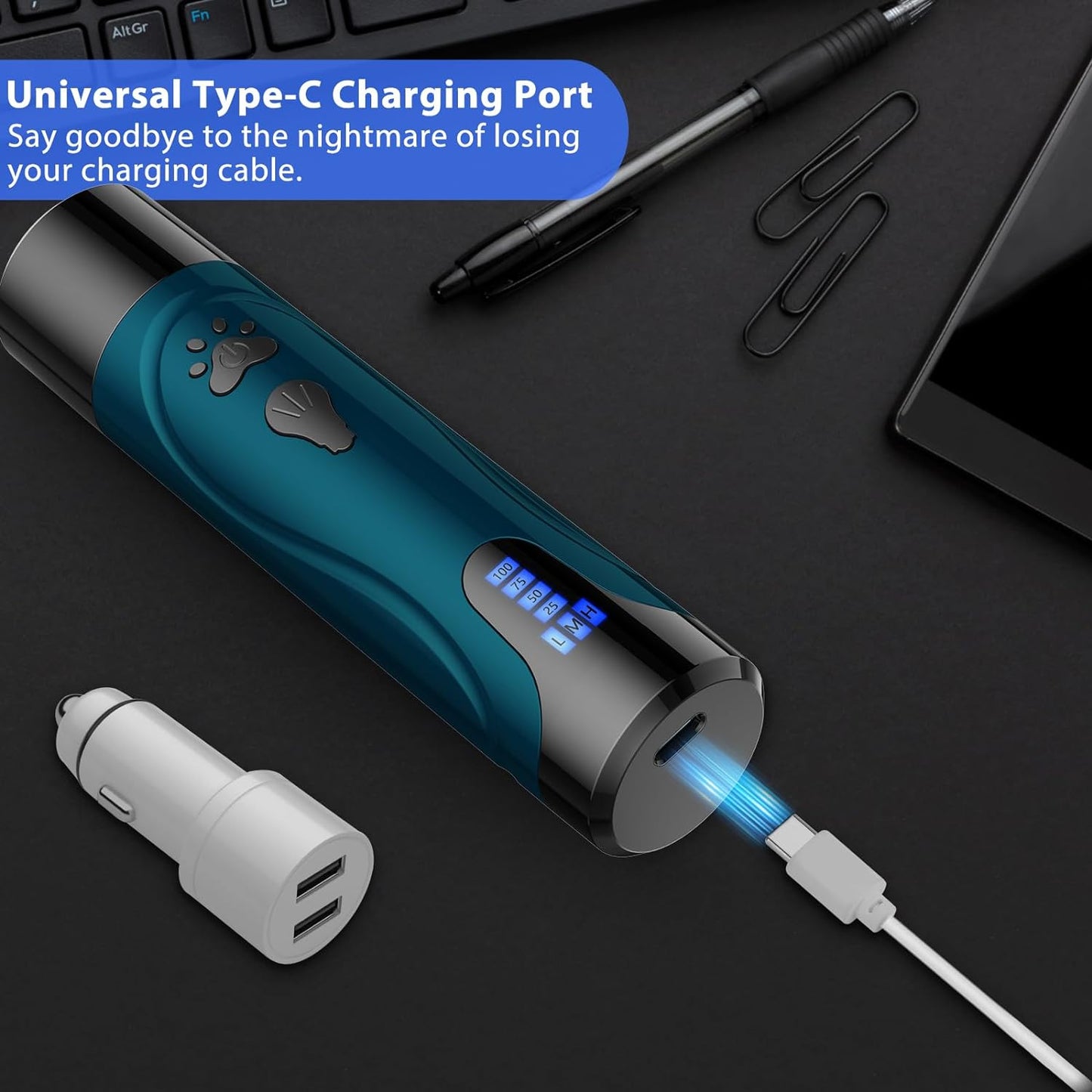 Dog Nail Trimmers and Dog Nail Clippers Kit, Whisper Quiet Electric Grinder with Light, Rechargeable, for Small, Medium, Large Dogs, Cats Toenail & Claw Grooming, 3 Speeds