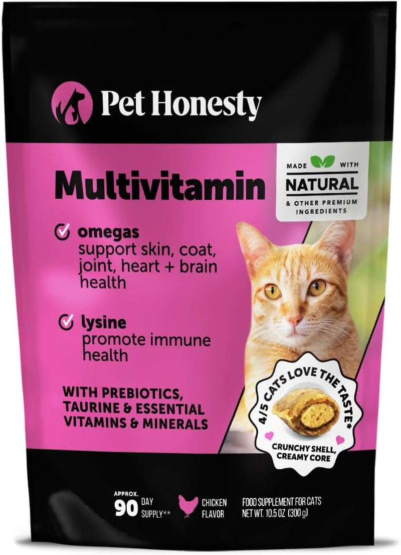 Cat Multivitamin Chews - Cat Treats for Health + Immune, Joint Support, Skin & Coat, and Digestion - Omega 3S, Lysine & Probiotics for Cats, Vitamins for Cats - Chicken (90-Day Supply)