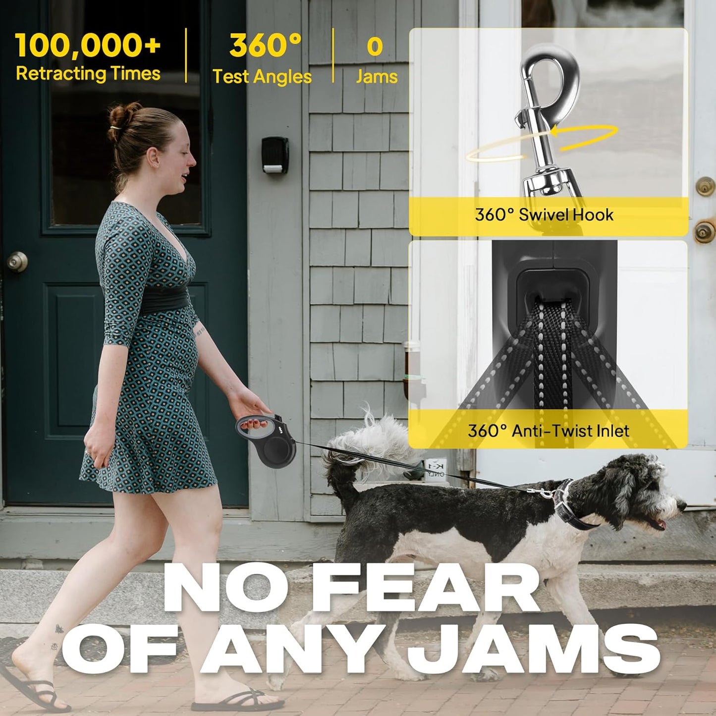 Retractable Dog Leash Large Breed, Heavy Duty 16 Ft Dog Walking Leash, up to 110 Lbs, 360° Tangle Free, Black