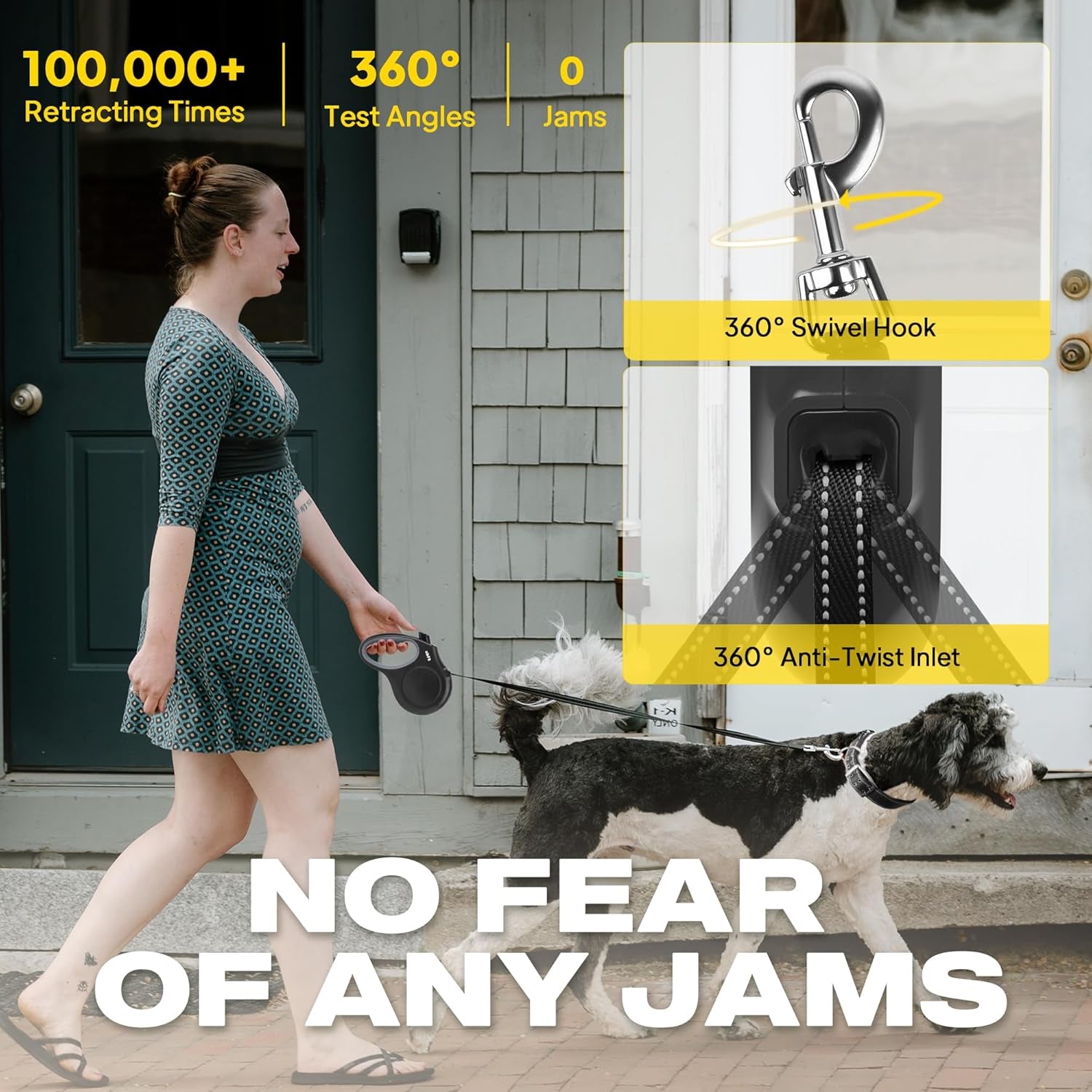 Retractable Dog Leash Large Breed, Heavy Duty 16 Ft Dog Walking Leash, up to 110 Lbs, 360° Tangle Free, Black