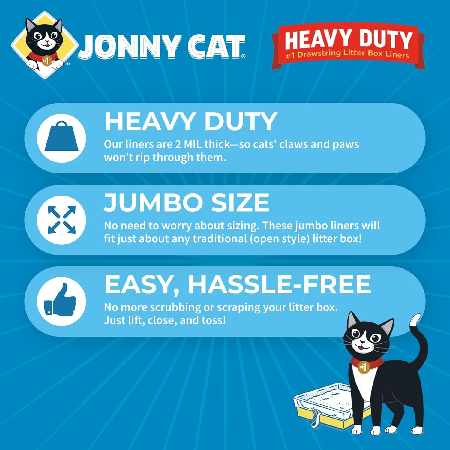 Litter Box Liners: Heavy Duty - Tear & Leak Resistant - Drawstring Close - Jumbo, 5 Count