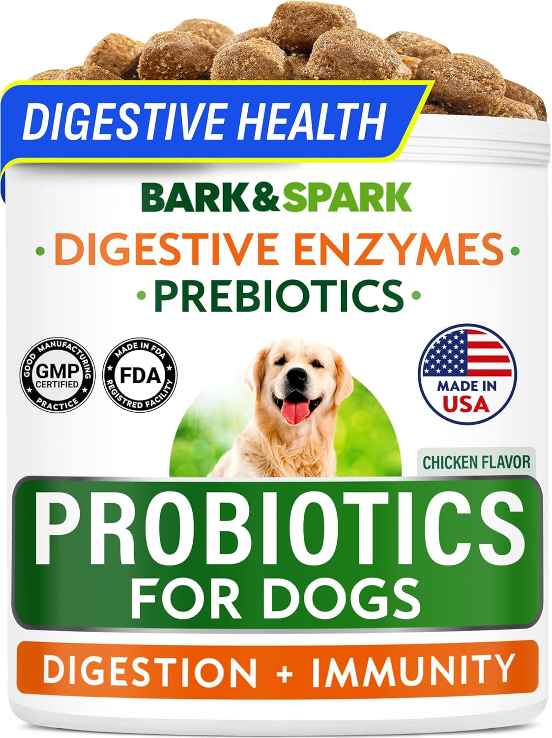 Probiotics for Dogs Digestive Health W/Enzymes - Diarrhea Gas Treatment Upset Stomach Relief - Allergy & Itchy Skin - Pet Dogs Probiotics - Digestion Supplement Treat (120Ct Chicken)