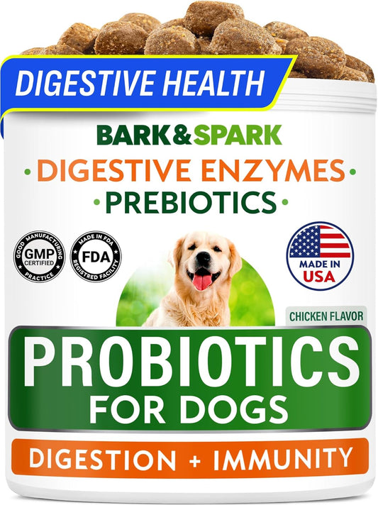 Probiotics for Dogs Digestive Health W/Enzymes - Diarrhea Gas Treatment Upset Stomach Relief - Allergy & Itchy Skin - Pet Dogs Probiotics - Digestion Supplement Treat (120Ct Chicken)