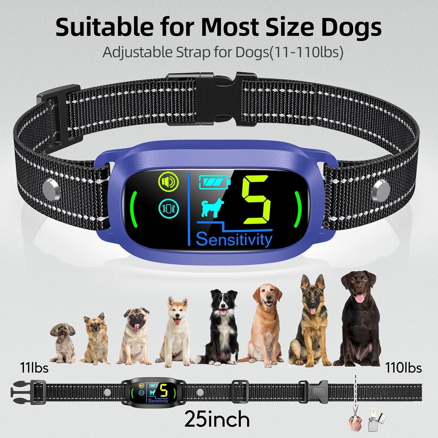 Dog Bark Collar for Large Medium Small Dogs, Rechargeable Smart Bark Collar, anti Barking Training Collar with 5 Adjustable Sensitivity Beep Vibration (Purple)