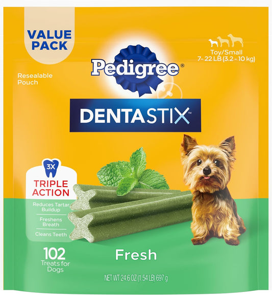 Dentastix Small and Toy Breed Dog Treats, Fresh Flavor, 1.54 Lb. Bag (102 Treats)