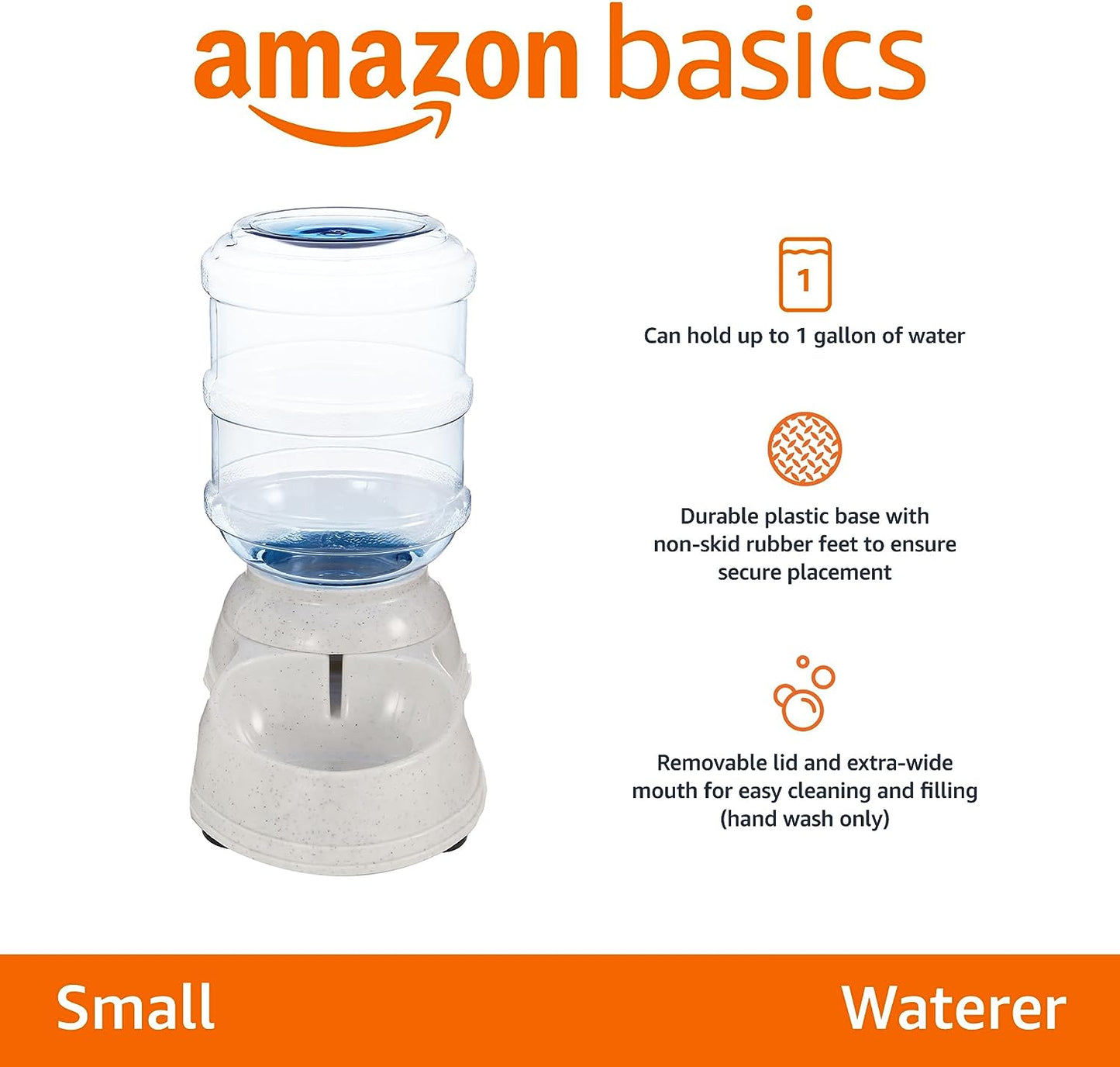 Gravity Pet Water Dispenser for Cat, Dog, 1 Gallon Capacity, Small, Gray