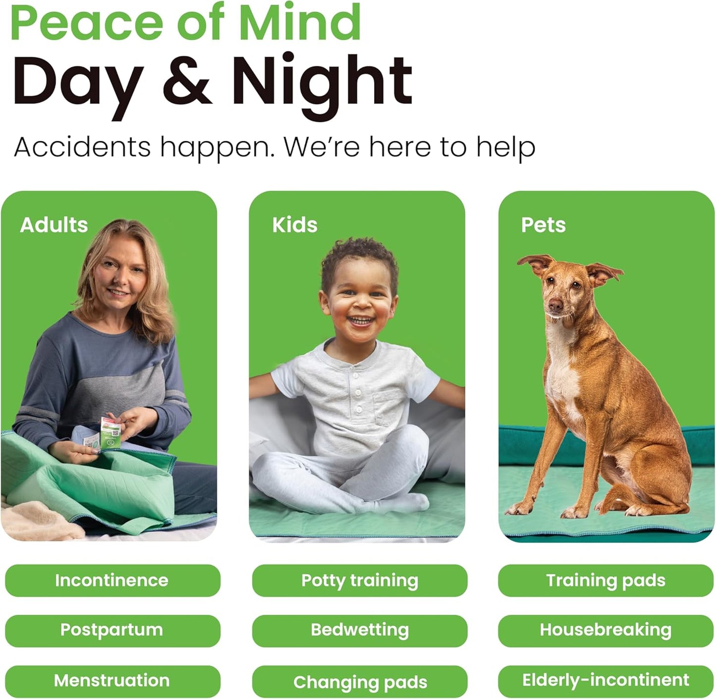 ® Washable Underpads, 34" X 52" (Pack of 2) - Heavy Absorbency Reusable Incontinence Pads for Kids, Adults, Elderly, and Pets - Waterproof Protective Pad for Bed, Couch, Sofa, Furniture, Floor