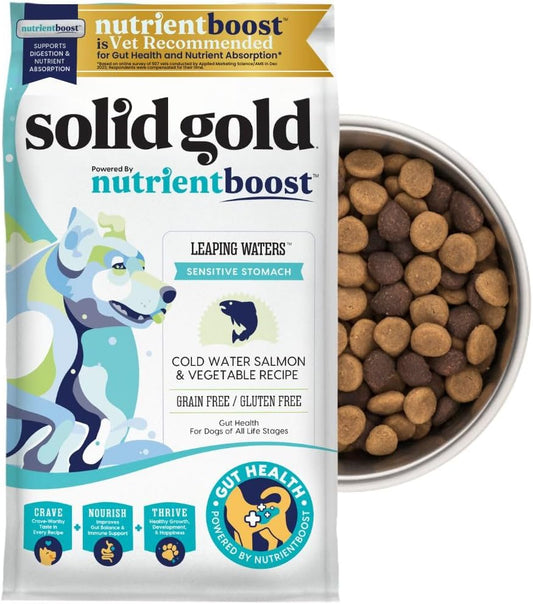 Salmon Dog Food for Sensitive Stomachs – Grain Free & Gluten Free Kibble W/Probiotics to Support Gut Health & Digestion - Sensitive Stomach Dog Food for All Ages – Nutrientboost™ – 22 LB