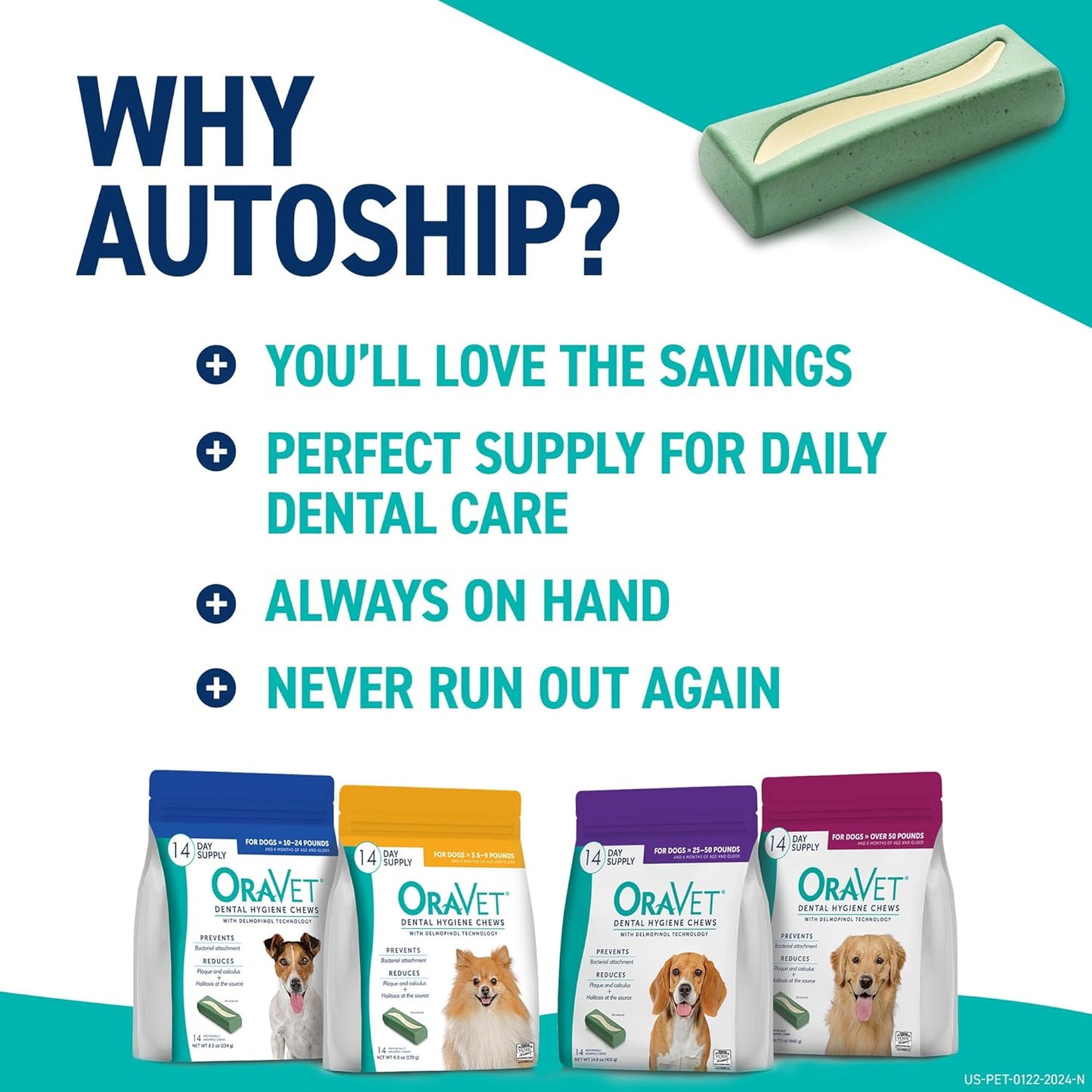 Dental Chews for Dogs, Oral Care and Hygiene Chews (Small Dogs, 10-24 Lbs.) Blue Pouch, 30 Count