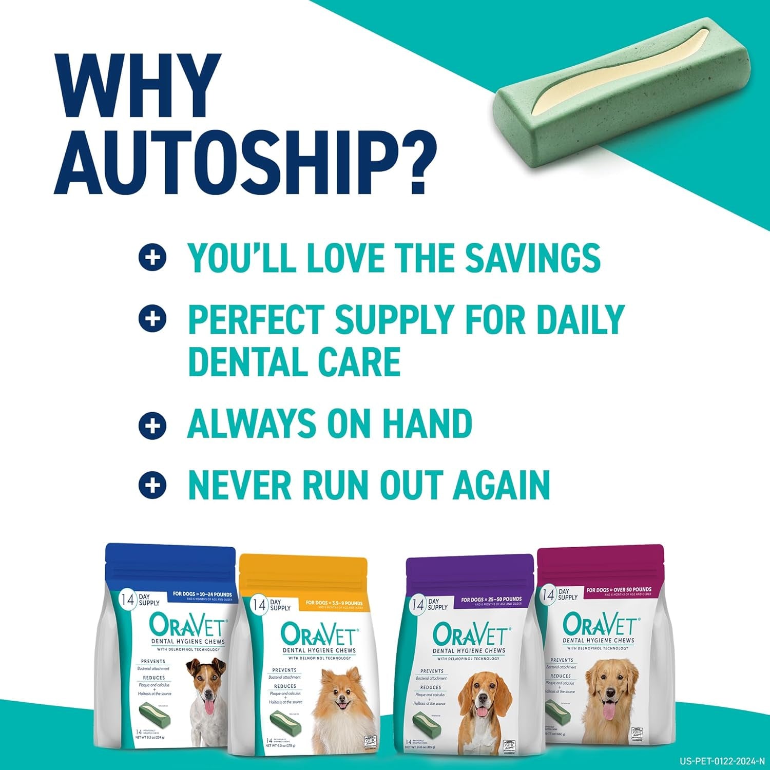 Dental Chews for Dogs, Oral Care and Hygiene Chews (Small Dogs, 10-24 Lbs.) Blue Pouch, 30 Count