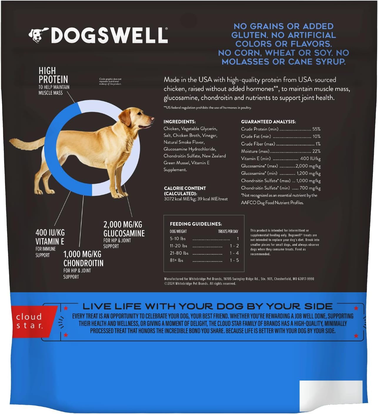 Jerky Hip and Joint Dog Treats Grain Free Made in USA Only, Glucosamine and Chondroitin, 24 Oz Chicken