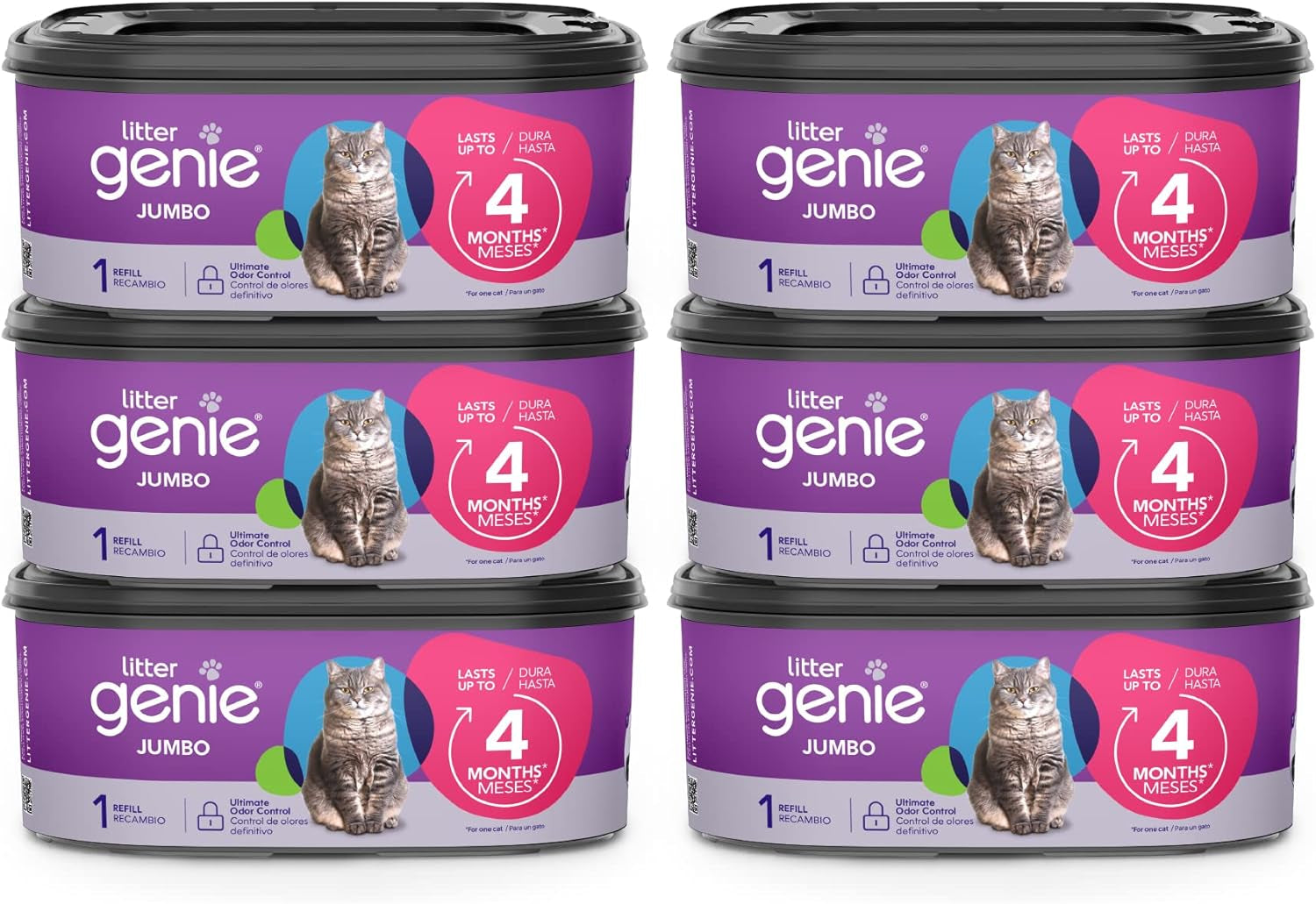 Refill Bags | Jumbo 6-Pack | up to 24 Months of Supply in 6 Cartridges | Ultimate Odor Control Cat Litter Bags