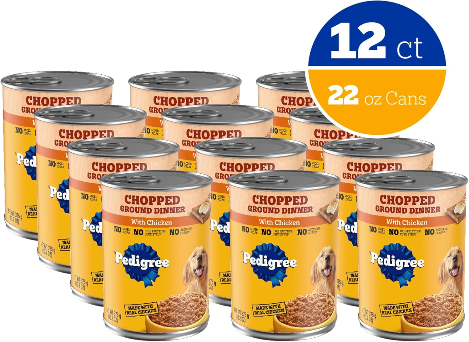 Chopped Ground Dinner Adult Canned Soft Wet Dog Food Chicken Flavor, 13.2 Oz. Cans (12 Count, Pack of 1)