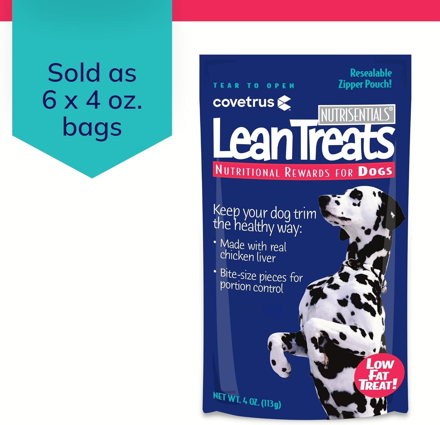 Nutrisential Lean Treats for Dogs - Small, Medium & Large Dogs (K9) - Nutritional Low Fat, Bite-Size - Soft Chicken Flavor - 6 Pack - 4Oz