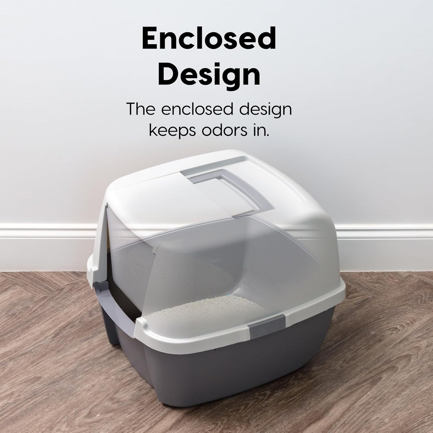 USA Cat Litter Box with Front Door Flap and Scoop, Covered Kitty Box with Handle and Buckles for Portability and Privacy, Dark Gray