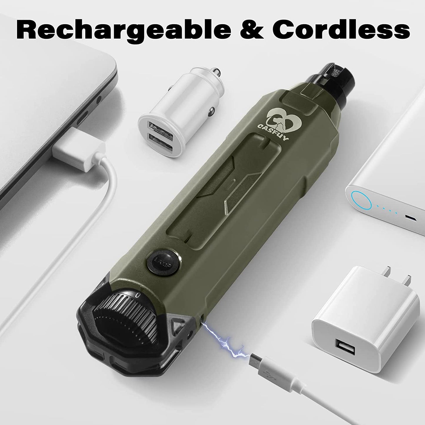6-Speed Dog Nail Grinder - Newest Enhanced Pet Nail Grinder Super Quiet Rechargeable Electric Dog Nail Trimmer Painless Paws Grooming & Smoothing Tool for Large Medium Small Dogs (Army Green)