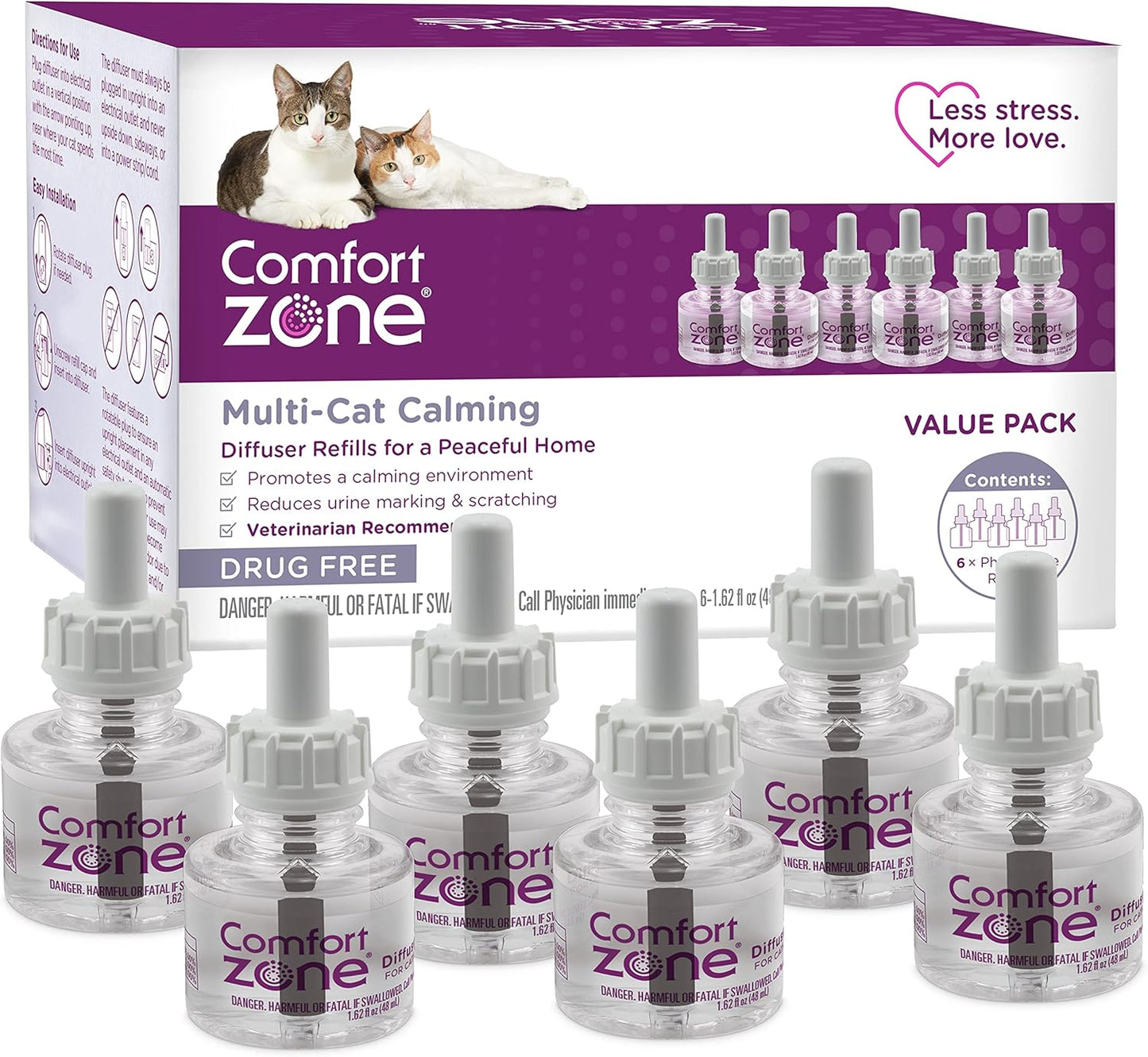6 Pack Multicat Diffuser Refills; Cat Calming Pheromones Help Anxiety; 30-Day Refills