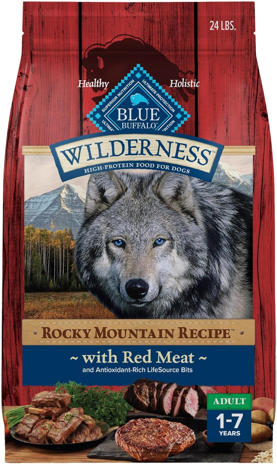 Wilderness Rocky Mountain High-Protein Adult Dry Dog Food Wholesome Grains Red Meat, 24Lb. Bag