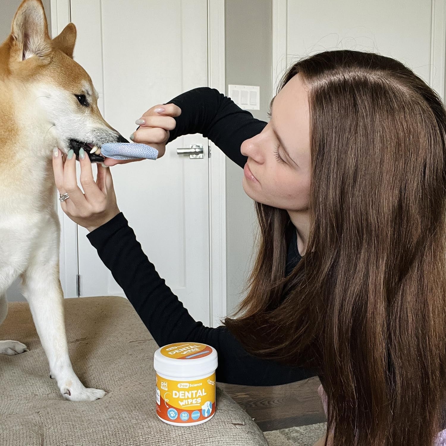 Dog Teeth Cleaning Wipes - Dental Finger Wipes for Cats & Dogs - Pet Toothbrush & Tooth Brushing Kit - Effective Teeth Cleaner