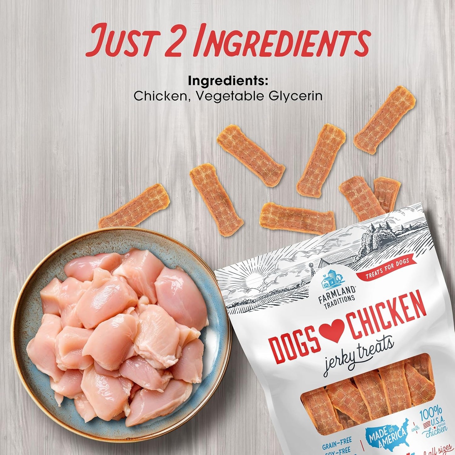 Dogs Love Chicken Jerky Dog Treats, Premium Two-Ingredient Dog Jerky with Usa-Raised Chicken, 3-Pound Bag