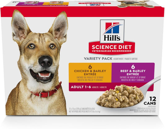 Adult 1-6, Adult 1-6 Premium Nutrition, Wet Dog Food, Variety Pack: Chicken & Barley; Beef & Barley Loaf, 13 Oz Can Variety Pack, Case of 12