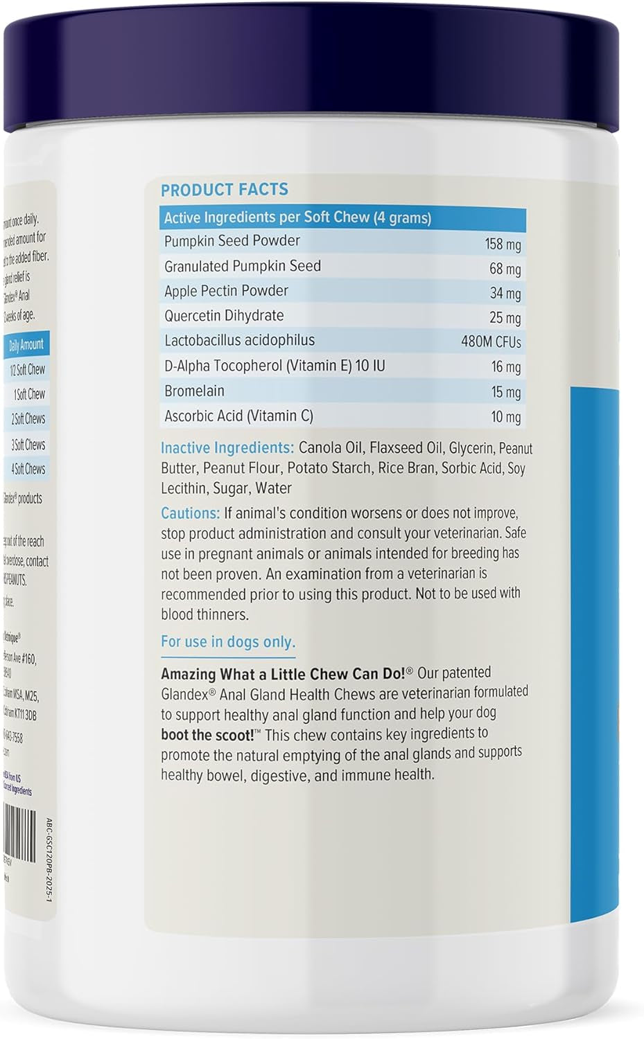 Glandex Anal Gland Soft Chew Treats with Pumpkin for Dogs Digestive Enzymes, Probiotics Fiber Supplement for Dogs Boot the Scoot (Peanut Butter Chews, 120 Count)