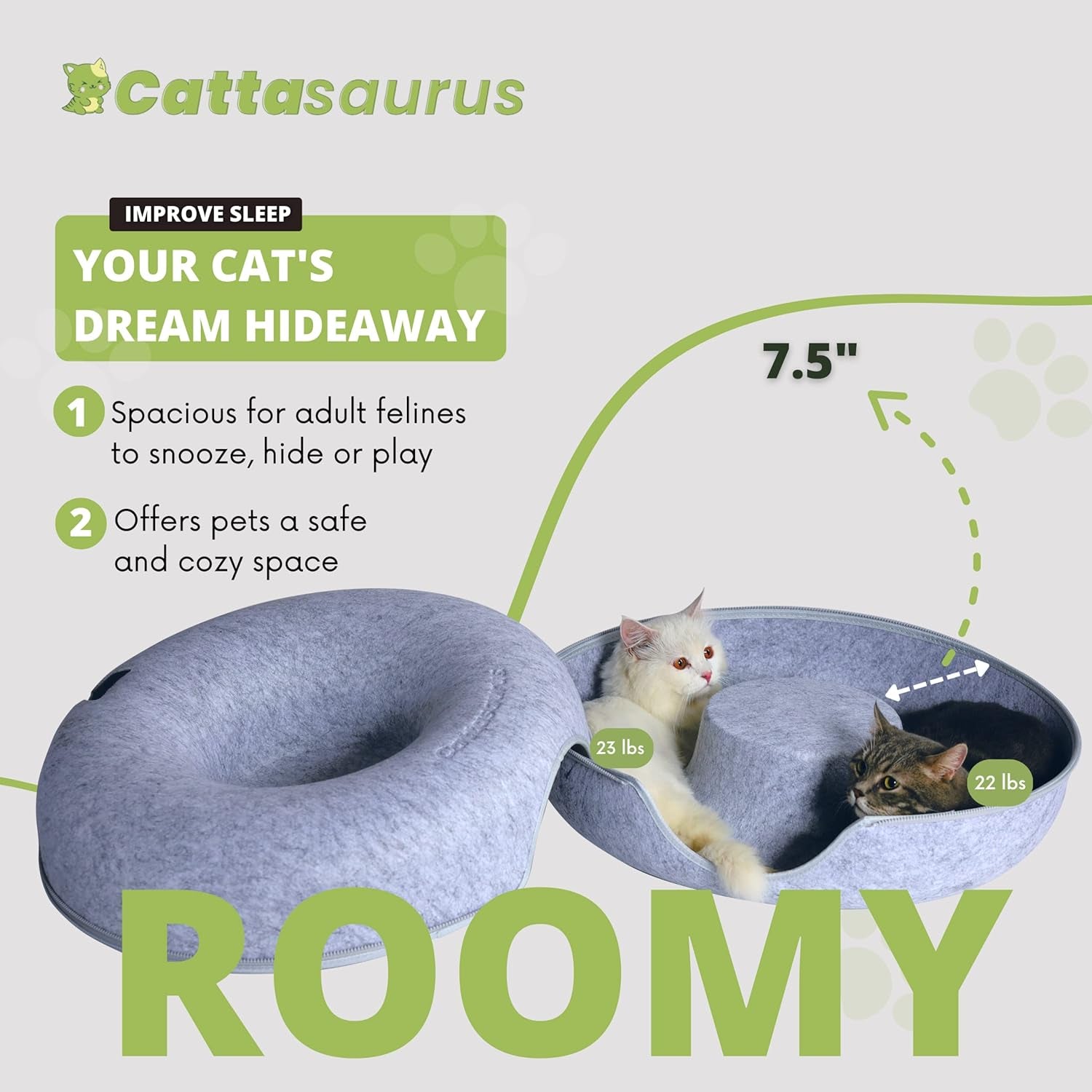 Peekaboo Cat Cave for Multiple & Large Cats up to 30-45 Lbs, Scratch Detachable & Washable Tunnel Bed, Comfy Donut Cat Cave (Light Gray, Large)