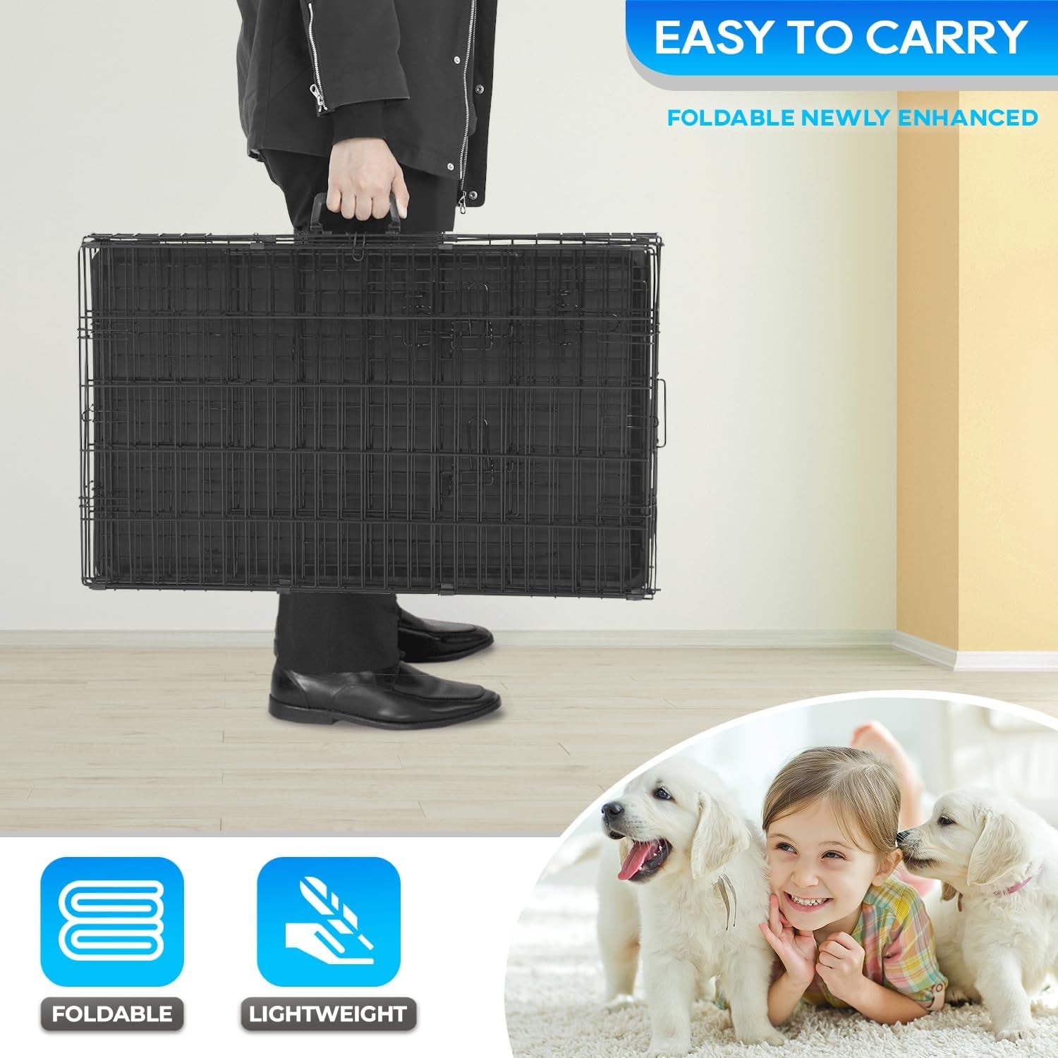 Dog Crate for Small Dogs 18 Inch Folding Metal Wire Pet Cage Single Door W/Divider Panel Indoor Outdoor Kennel Leak-Proof Plastic Tray,Black