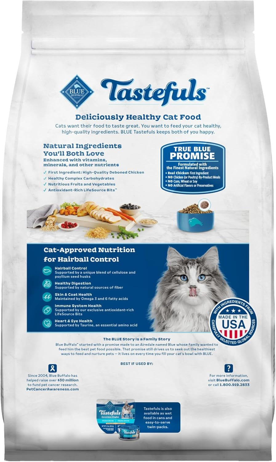 Tastefuls Natural Dry Food for Adult Cats, Hairball Control, Chicken & Brown Rice Recipe, 7-Lb. Bag