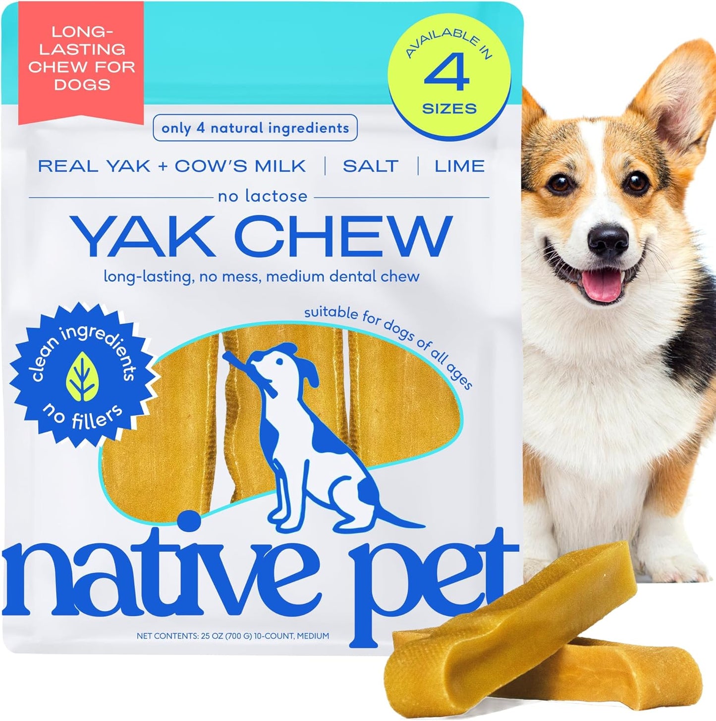 Yak Cheese Himalayan Dog Chews - Long Lasting Dental Sticks for Medium Breeds – 100% All Natural Himalayan Yak Chews for Medium Dogs – Cheese Bone for Aggressive Chewers - 10 per Pack