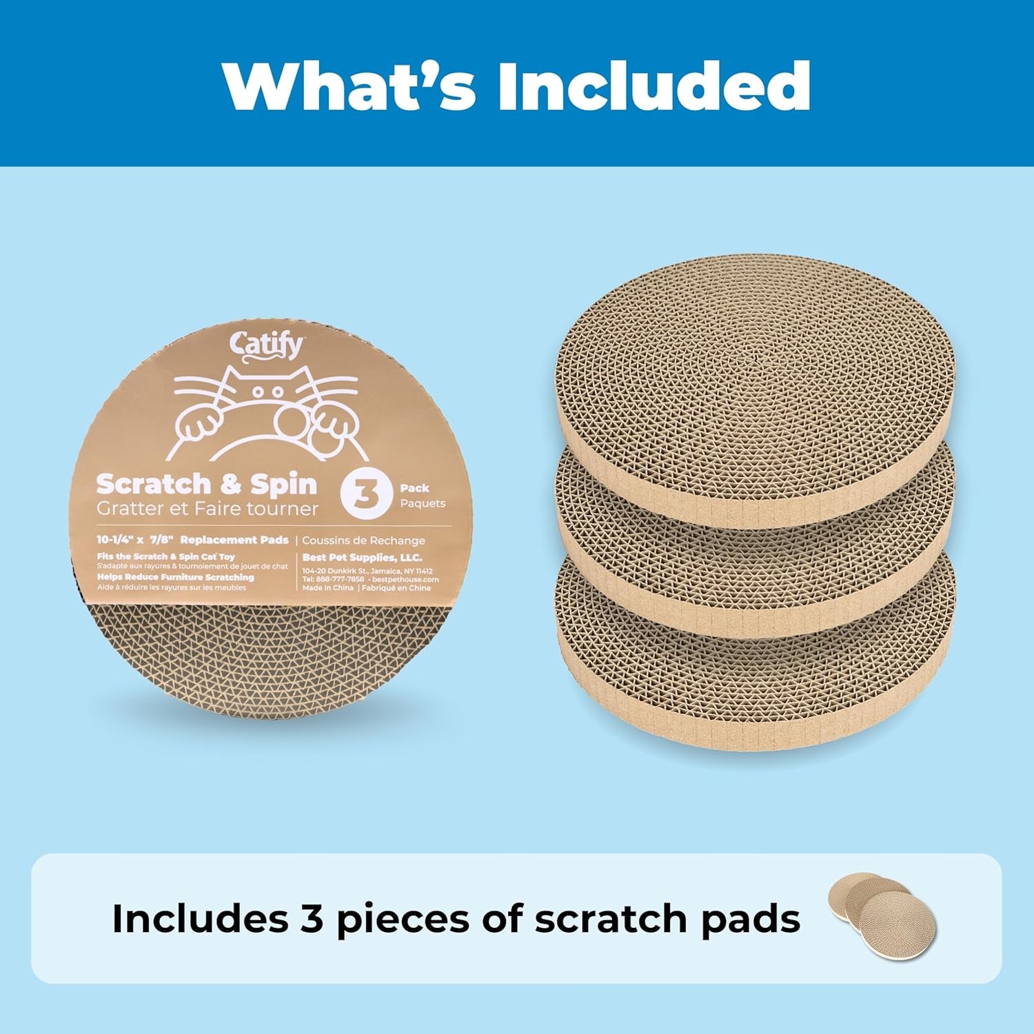 Cat Scratcher Replacement Pads - Cardboard Cat Scratcher Pad, Relieves Stress, Supports Pet Behaviors, 3 Count