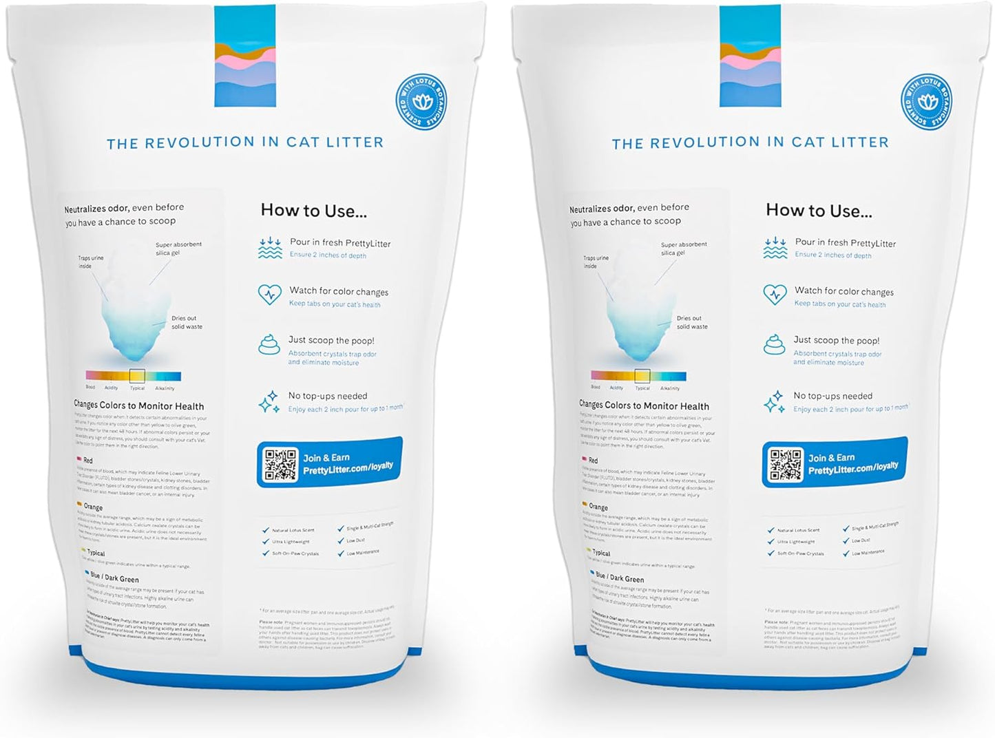 Prettylitter Health Monitoring Cat Litter (Lotus Flower, Non Clumping) | Lightweight & Low Tracking, Color Changing Silica Gel Crystals, Advanced Odor Control — 6 Lbs, Pack of 2 (Two Month Supply)