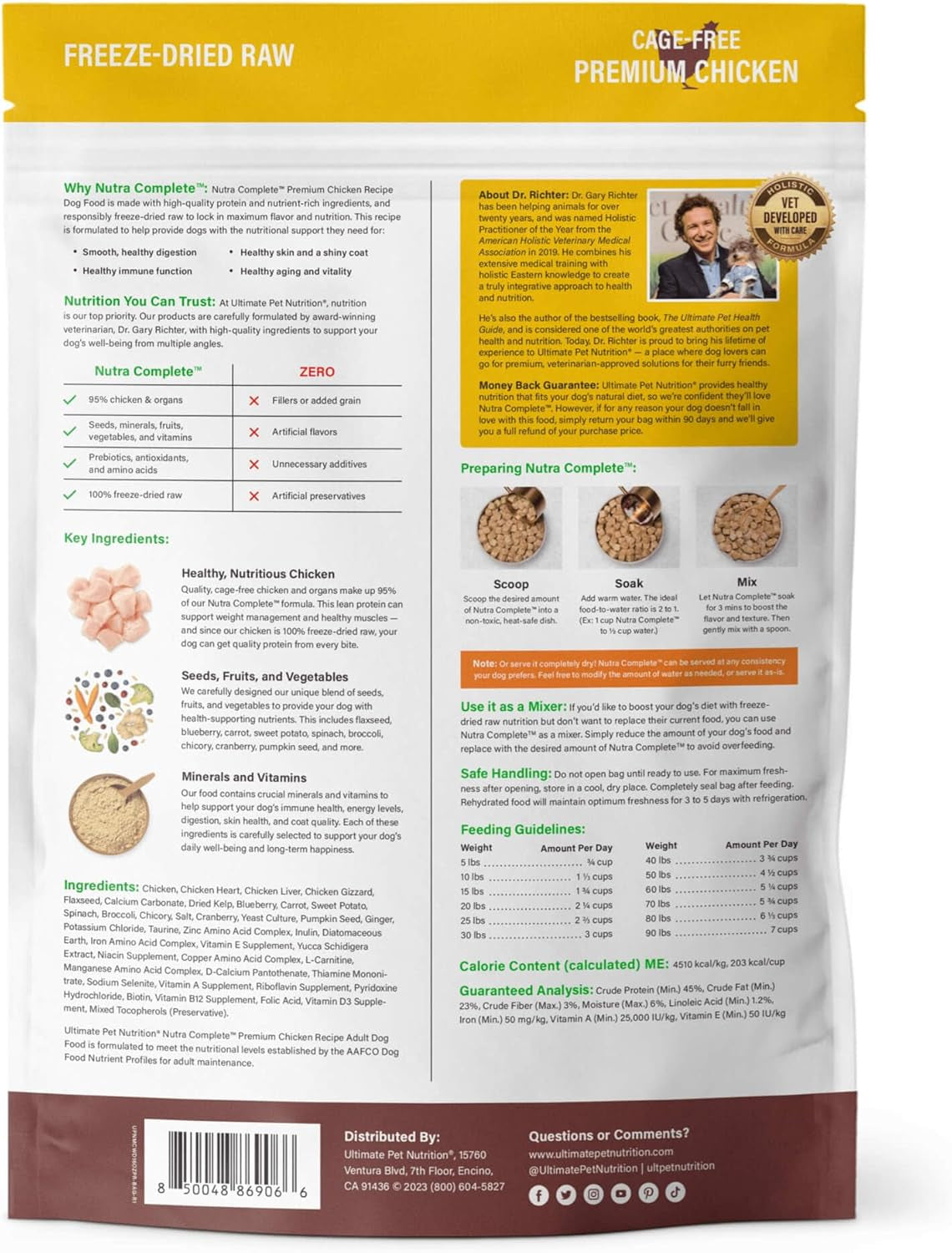 Nutra Complete Freeze Dried Raw Dog Food, Veterinarian Formulated with Antioxidants, Prebiotics & Amino Acids (1 Pound, Chicken)