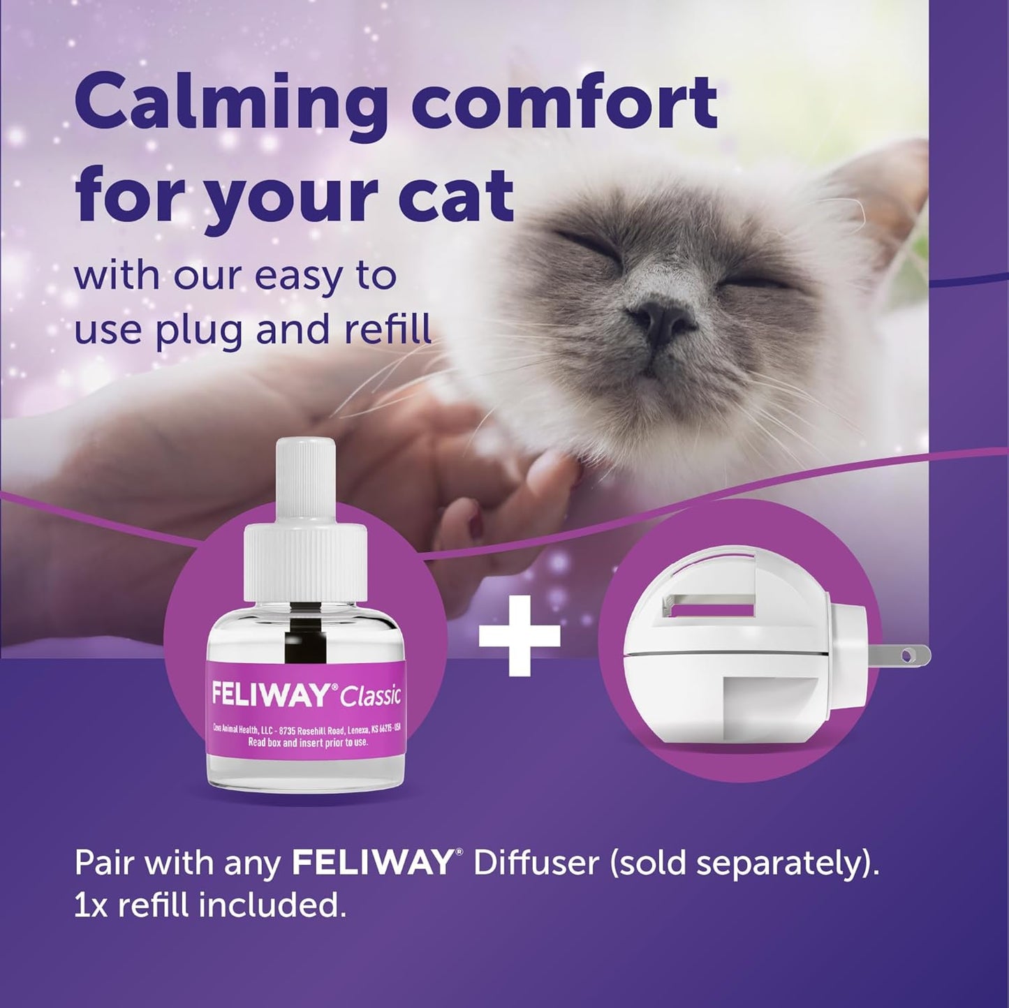 ® Classic 30 Day Cat Calming Refill for Pheromone Diffuser, 48Ml - Helps Reduce Common Signs of Stress in Cats & Kittens, Enhanced Calming