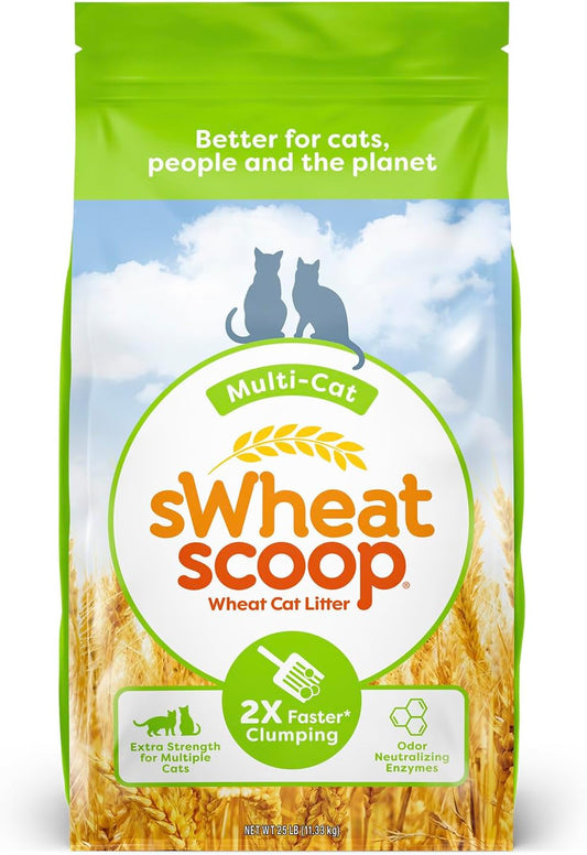 Natural Wheat Multi-Cat Litter, Superior Clumping with Odor Neutralizing Enzymes, 25 Pound Bag