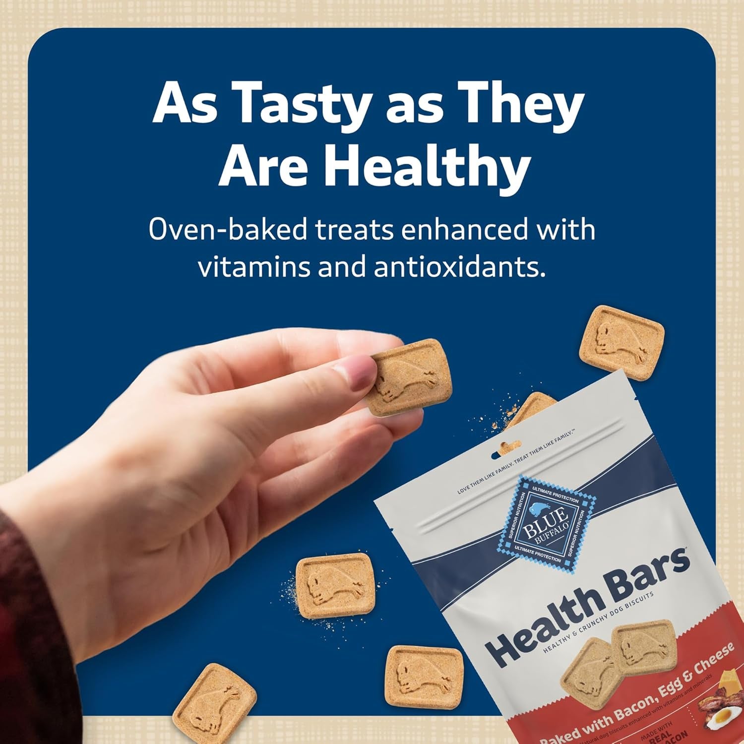 Health Bars Crunchy Dog Biscuits, Oven-Baked with Natural Ingredients, Bacon, Egg & Cheese , 16-Oz Bag