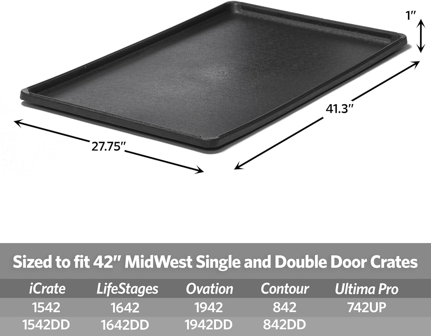 Replacement Pan for 42-Inch Dog Crates, Fits All Midwest and New World 42-Inch Pet Cages, Multiple Uses, Plastic, Black, 9PAN