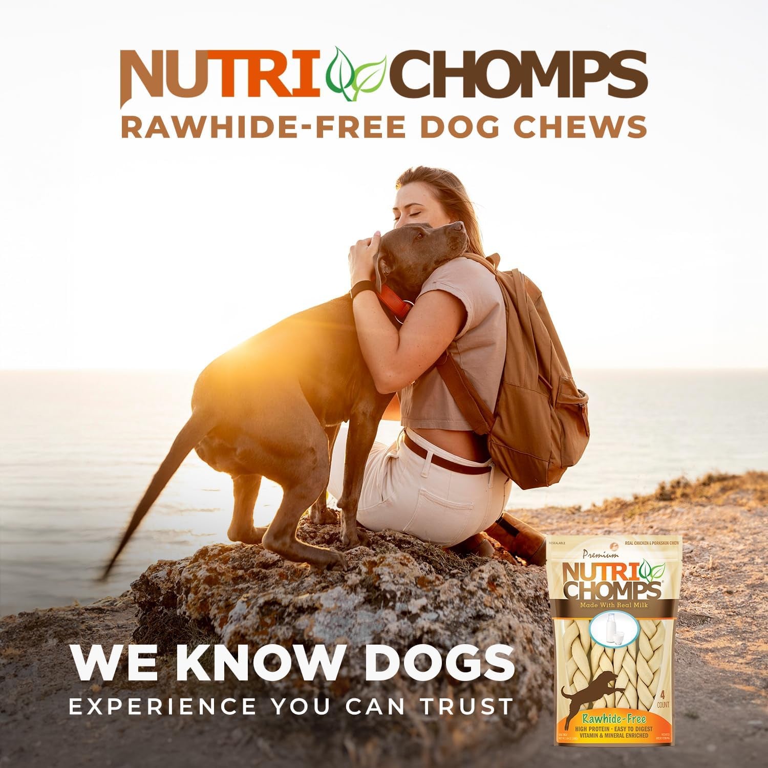 Nutrichomps Dog Chews, 6-Inch Braids, Easy to Digest, Long Lasting, Rawhide-Free Dog Treats, Healthy, 4 Count, Real Milk Flavor