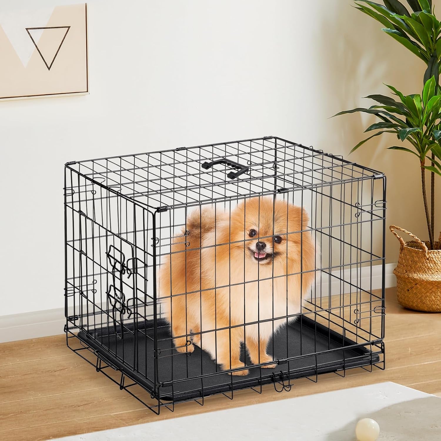 30 Inch Single Door Dog Crate, Metal Pet Kennel with Secure Lock, Foldable Design, Removable Tray for Easy Cleaning, Portable Puppy Cage for Small Dogs, Ideal for Training & Travel